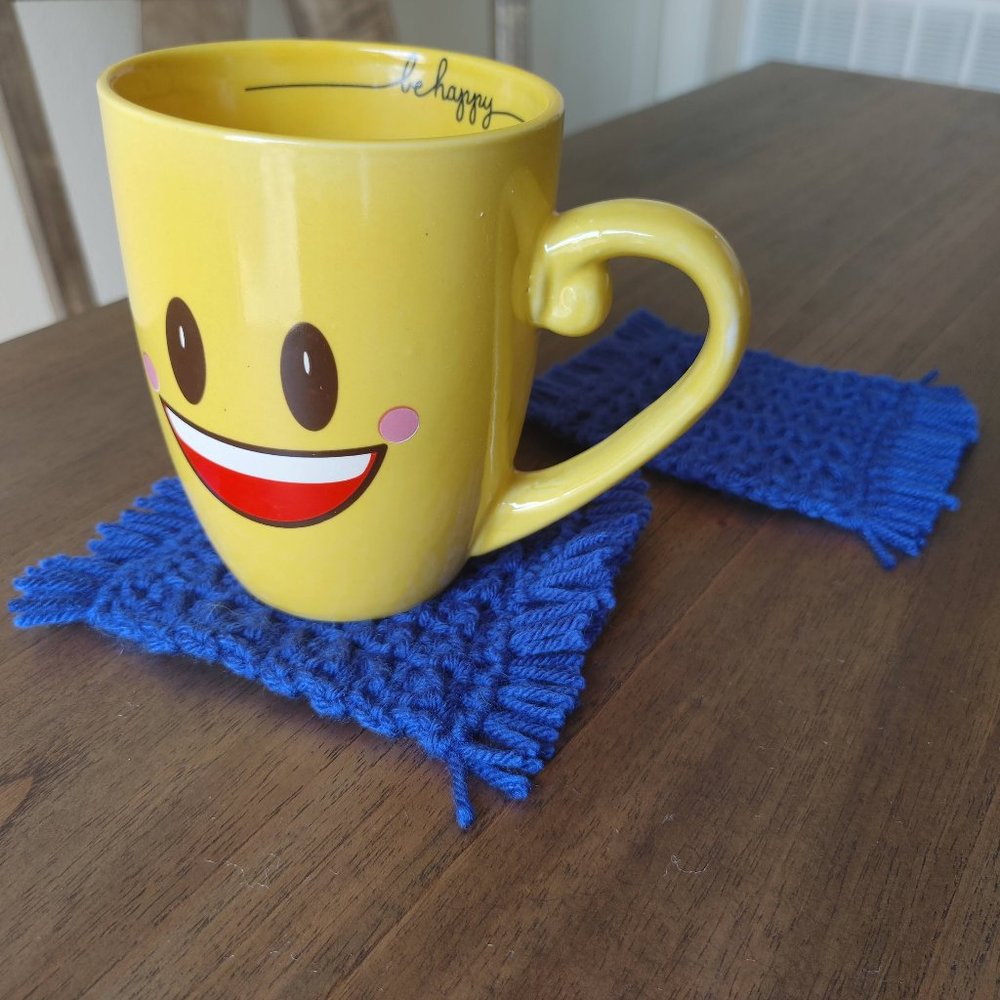 Boho Fringe Mug Rug Coasters (4) -  Dark Blue